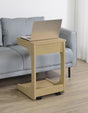 Ralston C-Shaped Lift-Top Sofa Side Table with Casters - Light Oak with Black Accents – view 1