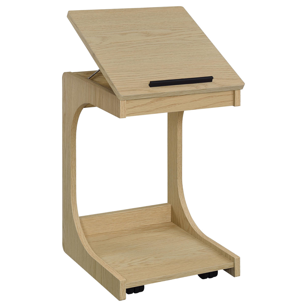 Ralston C-Shaped Lift-Top Sofa Side Table with Casters - Light Oak with Black Accents – view 5