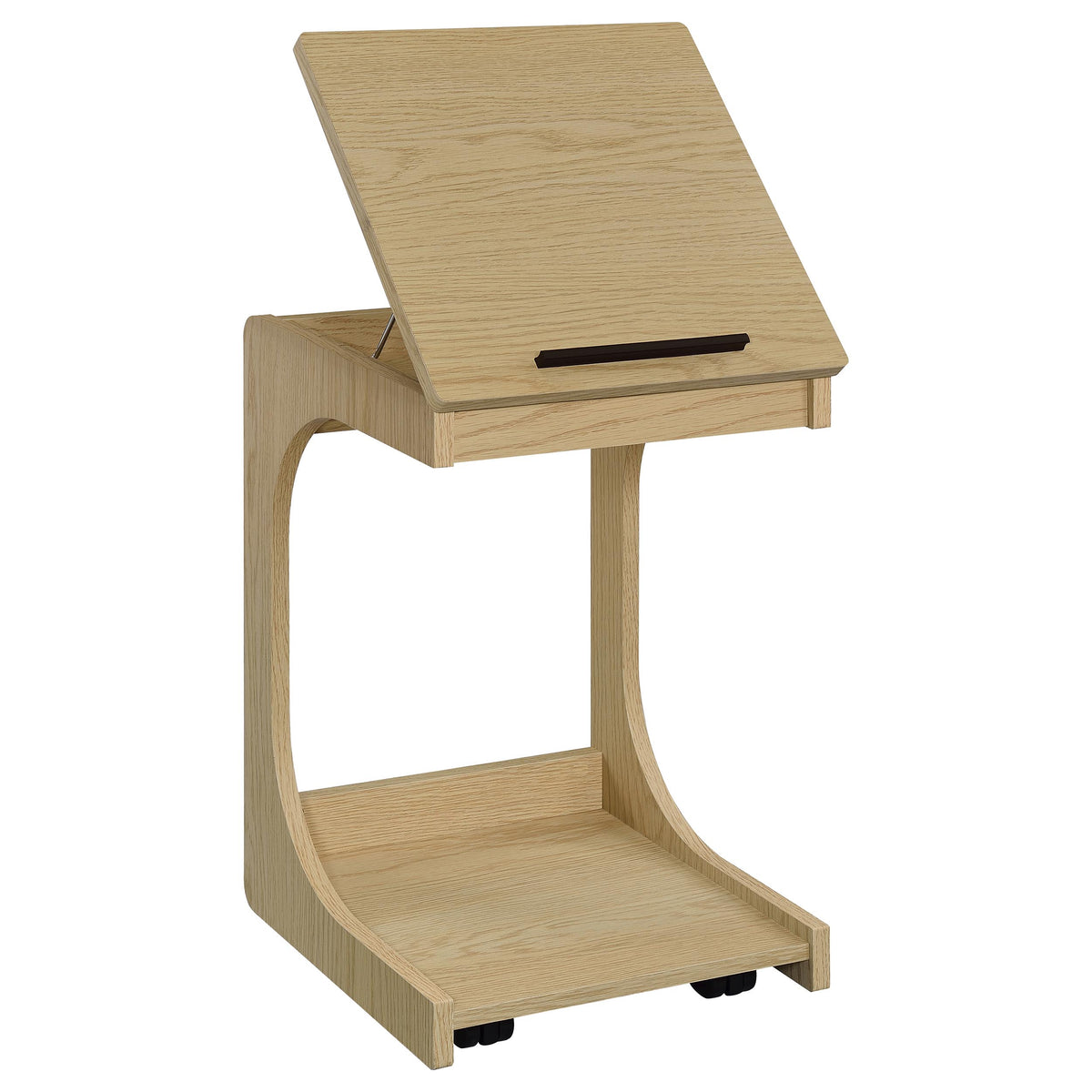 Ralston C-Shaped Lift-Top Sofa Side Table with Casters - Light Oak with Black Accents – view 7