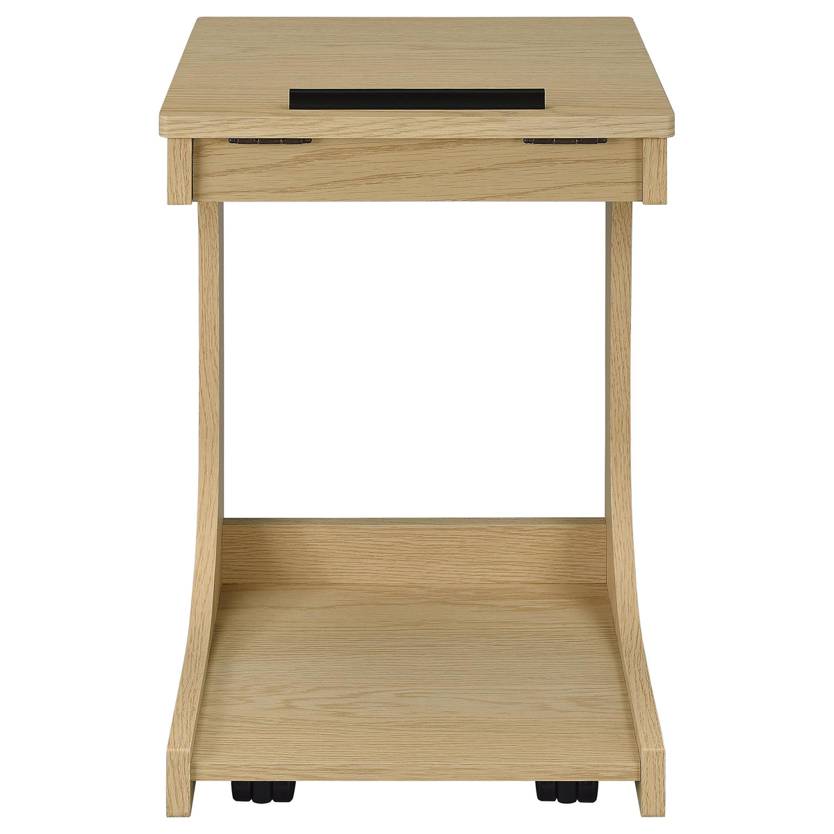 Ralston C-Shaped Lift-Top Sofa Side Table with Casters - Light Oak with Black Accents – view 8