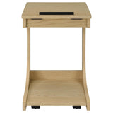 Ralston C-Shaped Lift-Top Sofa Side Table with Casters - Light Oak with Black Accents – view 8