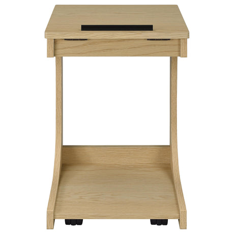 Ralston C-Shaped Lift-Top Sofa Side Table with Casters - Light Oak with Black Accents – view 8