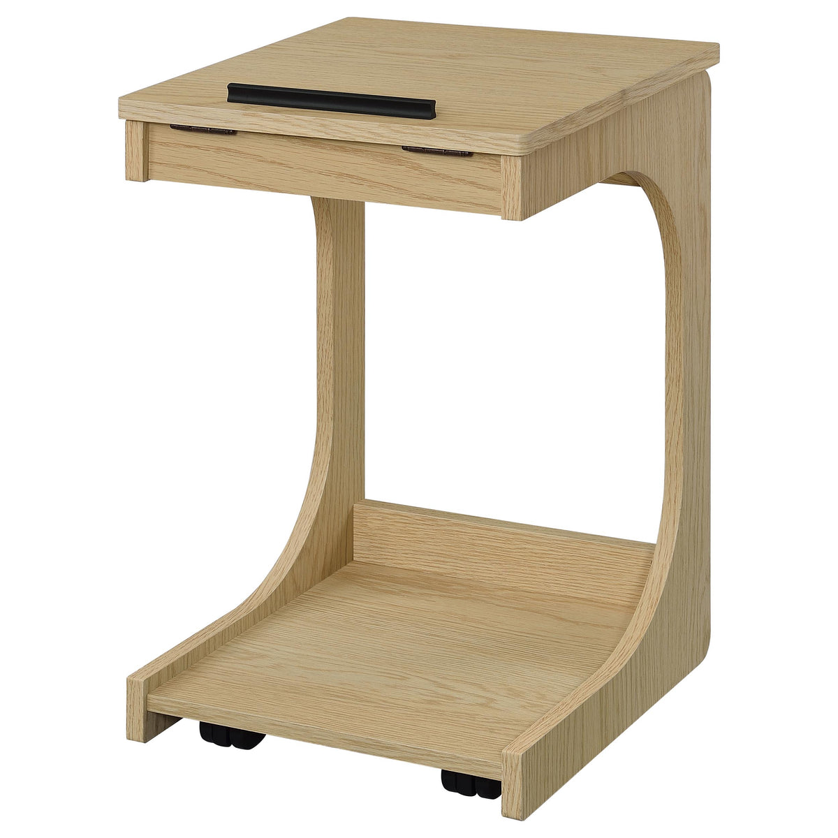 Ralston C-Shaped Lift-Top Sofa Side Table with Casters - Light Oak with Black Accents – view 9