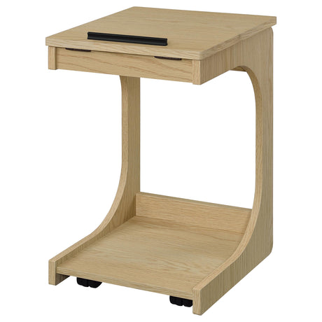 Ralston C-Shaped Lift-Top Sofa Side Table with Casters - Light Oak with Black Accents – view 9