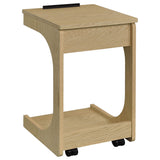 Ralston C-Shaped Lift-Top Sofa Side Table with Casters - Light Oak with Black Accents – view 11