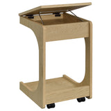 Ralston C-Shaped Lift-Top Sofa Side Table with Casters - Light Oak with Black Accents – view 12