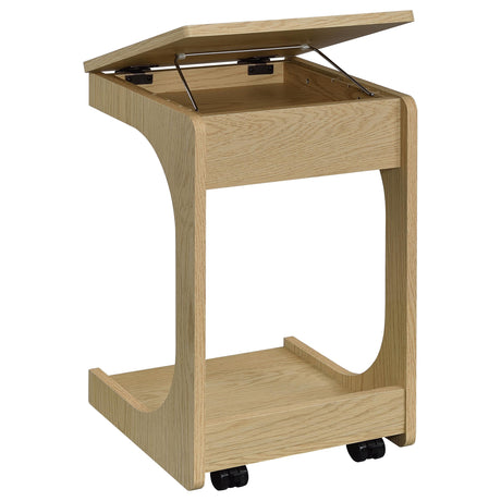 Ralston C-Shaped Lift-Top Sofa Side Table with Casters - Light Oak with Black Accents – view 12