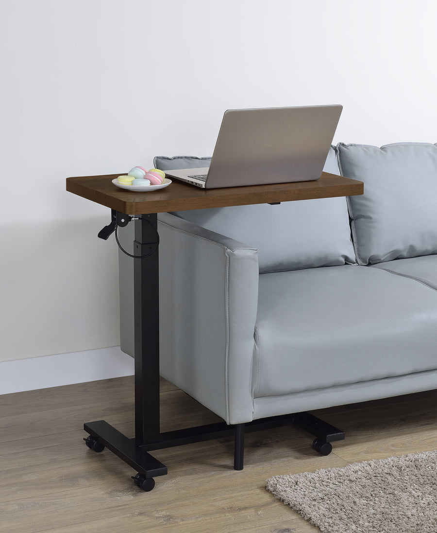 Westpark Adjustable Height C-Shape Side Table - Pneumatic Lift & Casters in Dark Pine