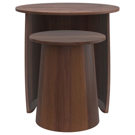 Yency 2-Piece Round Solid Mango Wood Nesting Tables - Mid-Century Dark Brown, Arrive Assembled – view 3