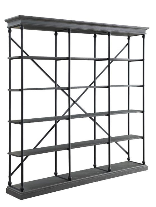 Rukia Industrial 84" Bookshelf - 5 Tiers, Metal Frame & X-Back in Gray & Black