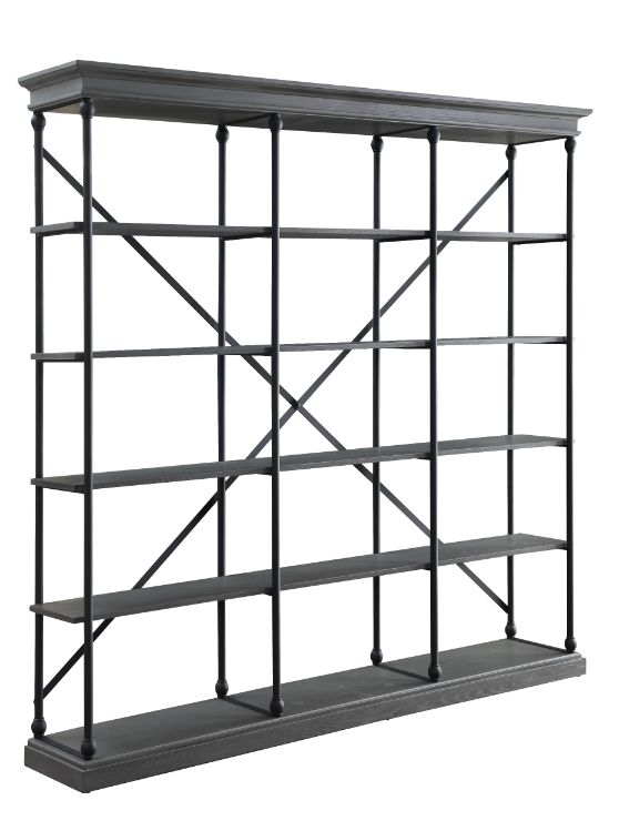 Rukia Industrial 84" Bookshelf - 5 Tiers, Metal Frame & X-Back in Gray & Black