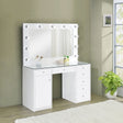 Acena Lighted Vanity Set with 7 Drawers - Hollywood Mirror with 11 Globe Lights in White or Black High Gloss – view 1