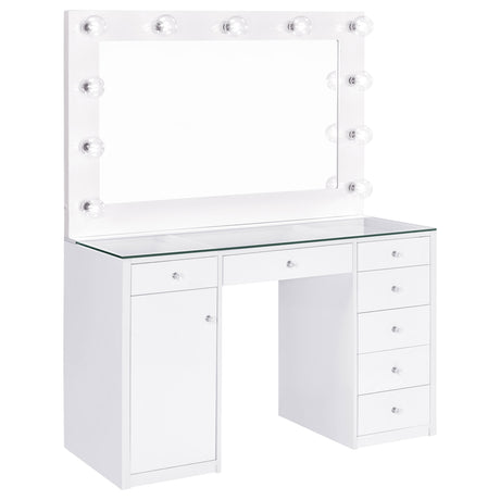 Acena Lighted Vanity Set with 7 Drawers - White High Gloss