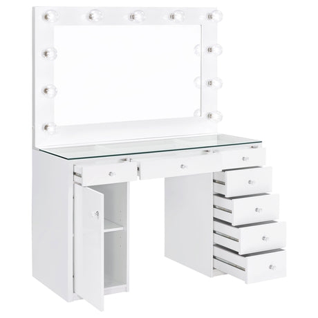 Acena Lighted Vanity Set with 7 Drawers - Hollywood Mirror with 11 Globe Lights in White or Black High Gloss – view 5
