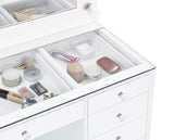Acena Lighted Vanity Set with 7 Drawers - Hollywood Mirror with 11 Globe Lights in White or Black High Gloss – view 6