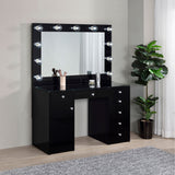 Acena Lighted Vanity Set with 7 Drawers - Hollywood Mirror with 11 Globe Lights in White or Black High Gloss – view 9