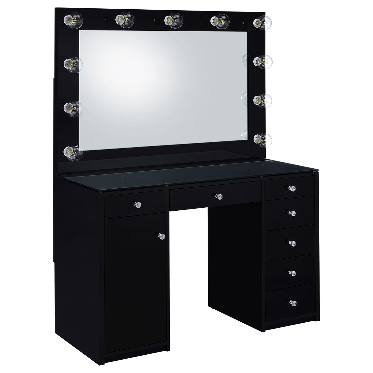 Acena Lighted Vanity Set with 7 Drawers - Black High Gloss