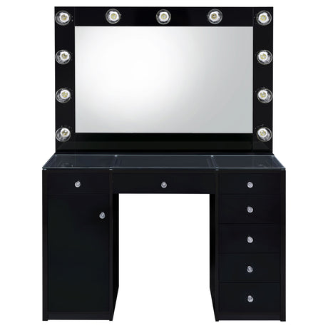 Acena Lighted Vanity Set with 7 Drawers - Hollywood Mirror with 11 Globe Lights in White or Black High Gloss – view 11