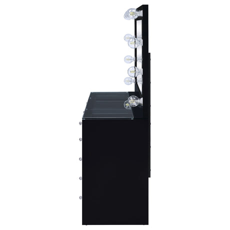 Acena Lighted Vanity Set with 7 Drawers - Hollywood Mirror with 11 Globe Lights in White or Black High Gloss – view 12