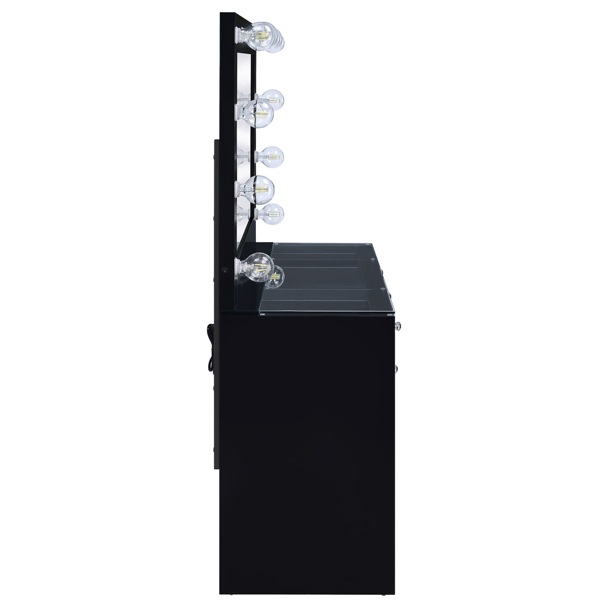 Acena Lighted Vanity Set with 7 Drawers - Hollywood Mirror with 11 Globe Lights in White or Black High Gloss – view 15