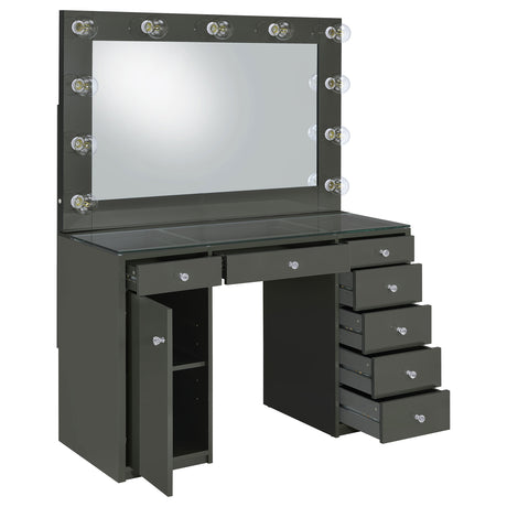 Acena 7-Drawer Vanity Set with Lighted Mirror - Hollywood Style in Grey High Gloss – view 4