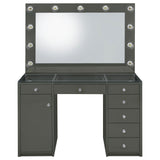 Acena 7-Drawer Vanity Set with Lighted Mirror - Hollywood Style in Grey High Gloss – view 5