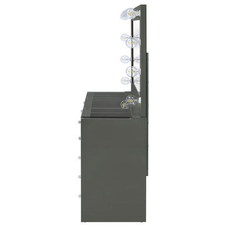 Acena 7-Drawer Vanity Set with Lighted Mirror - Hollywood Style in Grey High Gloss – view 6