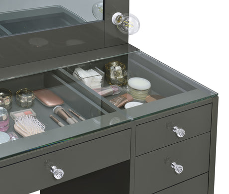 Acena 7-Drawer Vanity Set with Lighted Mirror - Hollywood Style in Grey High Gloss – view 10