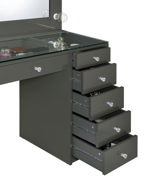 Acena 7-Drawer Vanity Set with Lighted Mirror - Hollywood Style in Grey High Gloss – view 11