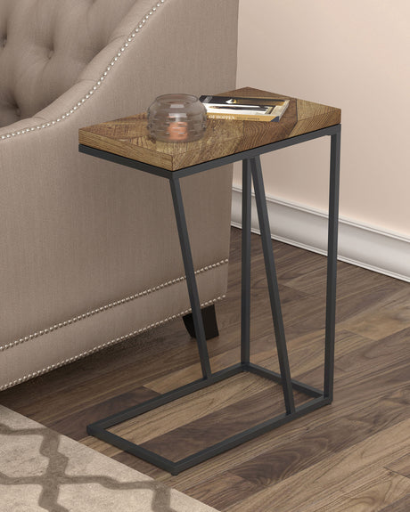 Sergio C-Shaped Side Table - Rustic Tobacco Top on Black Metal Base – view 1