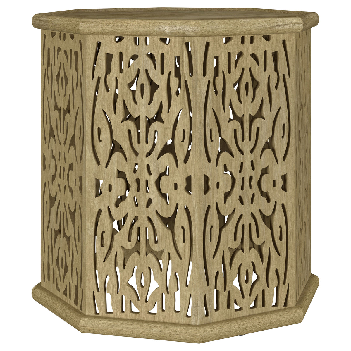 Torres Octagonal Carved Solid Mango Wood Side Table