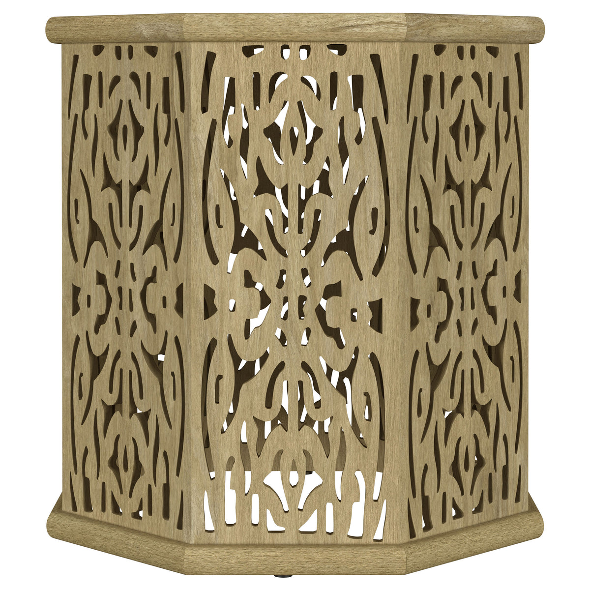Torres Octagonal Carved Solid Mango Wood Side Table - Coastal Natural Drum, Arrives Assembled – view 3