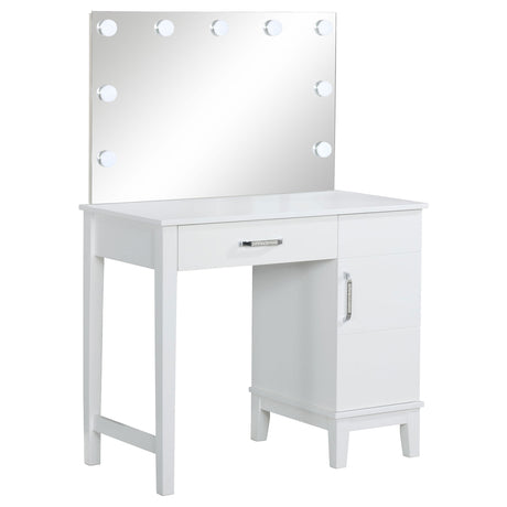 Elijah Vanity Set with Lighted Hollywood Mirror & Stool - White with Dark Grey Cushion – view 3