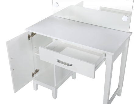 Elijah Vanity Set with Lighted Hollywood Mirror & Stool - White with Dark Grey Cushion – view 5