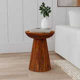 Aureo Round Mango Wood Side Table - Bowl-Shaped Top & Scalloped Pedestal in Wild Honey – view 1
