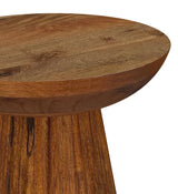 Aureo Round Mango Wood Side Table - Bowl-Shaped Top & Scalloped Pedestal in Wild Honey – view 3