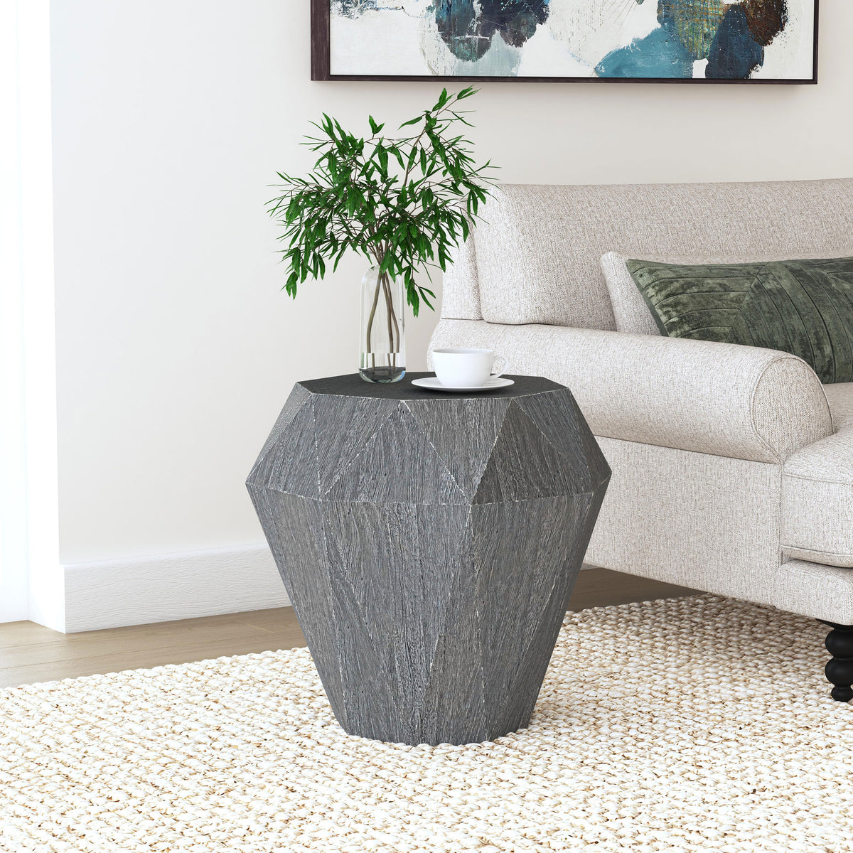 Jacinto Octagonal Solid Mango Wood Side Table - Gemstone-Inspired Facets in Natural or Grey – view 2