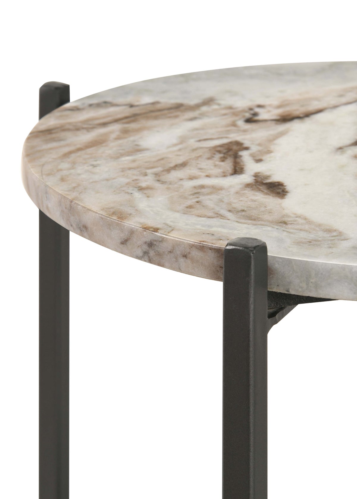 Noemie Round Marble Top Side Table - Gunmetal Iron Frame with Solid Mango Wood Shelf – view 5
