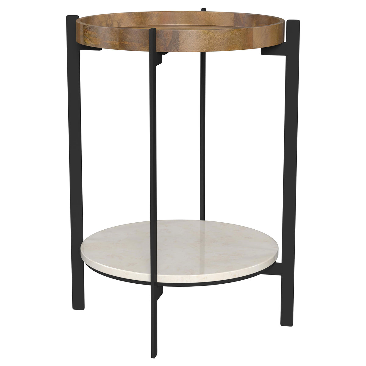 Adhvik Round End Table with Marble Shelf