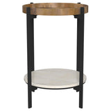 Adhvik Round End Table with Marble Shelf - Natural Mango Wood Top on Black Iron Legs – view 3