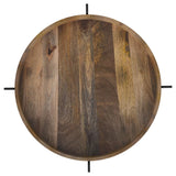 Adhvik Round End Table with Marble Shelf - Natural Mango Wood Top on Black Iron Legs – view 4