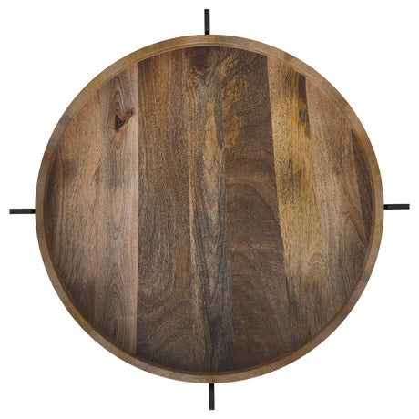 Adhvik Round End Table with Marble Shelf - Natural Mango Wood Top on Black Iron Legs – view 4