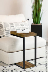 Beck C-Shape Sofa Side Table - Industrial Rustic Nutmeg Top with Black Steel Frame – view 1