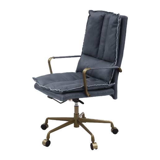 Tinzud Swivel Office Chair - Upholstered Top Grain Leather in Gray