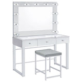 Umbridge Hollywood Vanity Set with LED Bulb Mirror & Stool - Mirrored Chrome with Glass Top Drawers – view 11