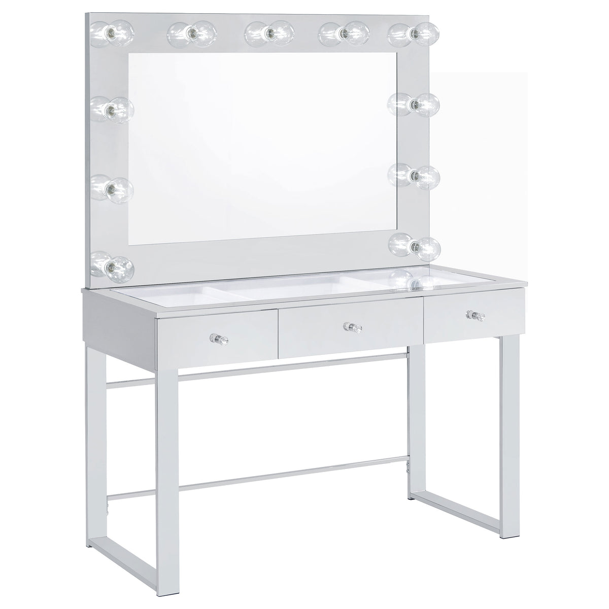 Umbridge Hollywood Vanity Set with LED Bulb Mirror & Stool - Vanity Table + Lighted Mirror