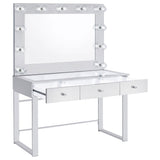 Umbridge Hollywood Vanity Set with LED Bulb Mirror & Stool - Mirrored Chrome with Glass Top Drawers – view 5