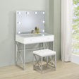 Eliza Makeup Vanity Set with Lighted Mirror & Stool - White with Chrome Accents – view 1