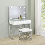 Eliza Makeup Vanity Set with Lighted Mirror & Stool - White with Chrome Accents – view 1