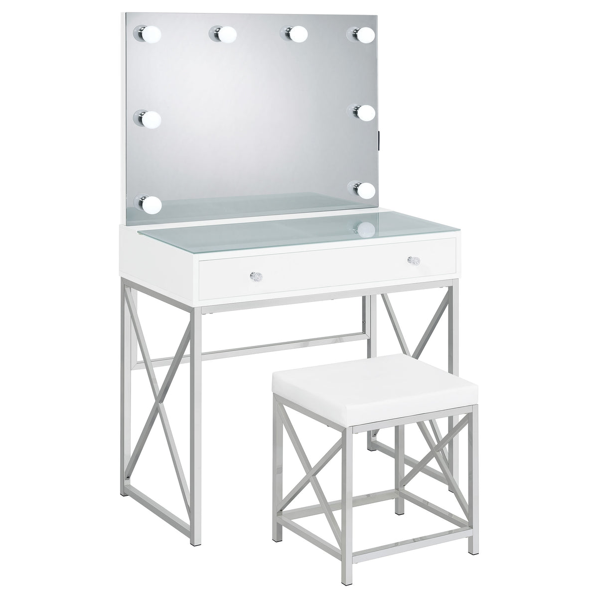 Eliza Makeup Vanity Set with Lighted Mirror & Stool